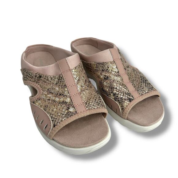 Easy Spirit Traciee Square Toe Casual Flat Sandals Size 6 Pink Metallic Slides - Picture 3 of 9